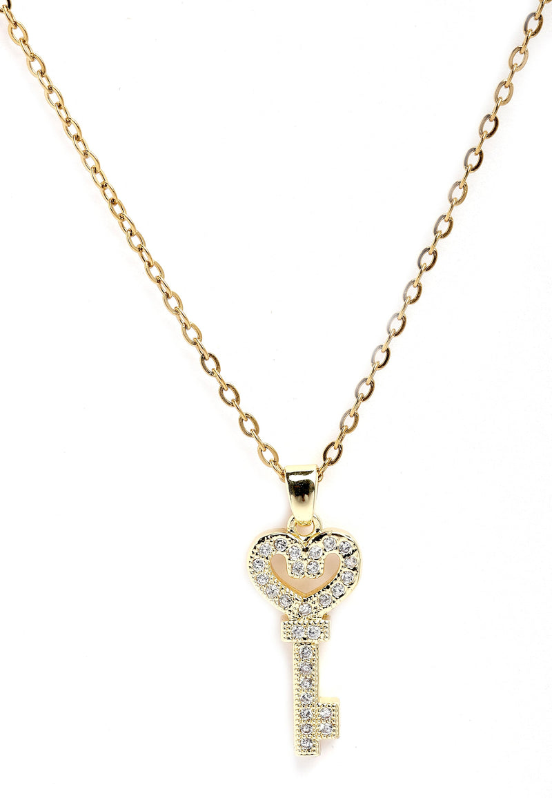 Gleaming Heart Key Pendant Necklace