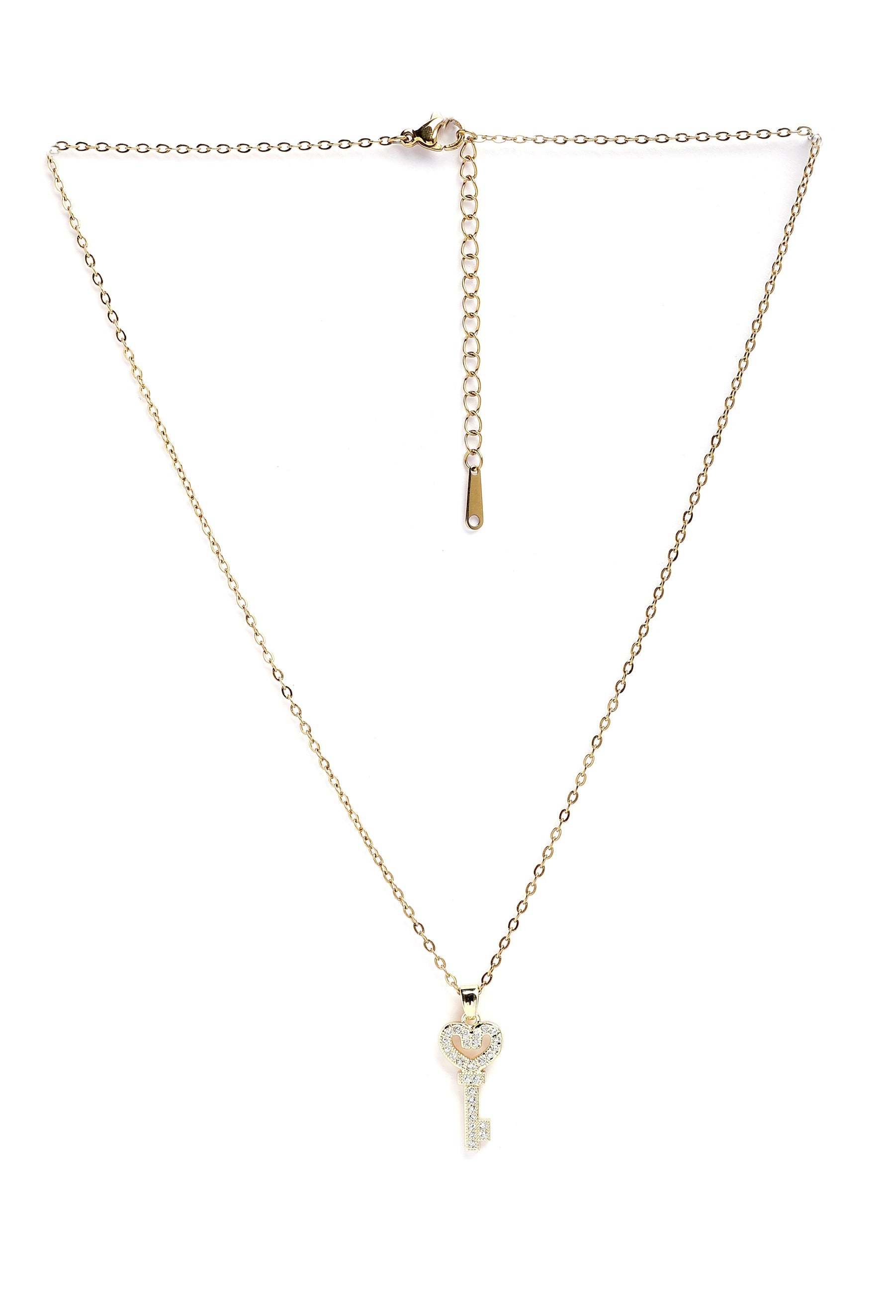 Gleaming Heart Key Pendant Necklace