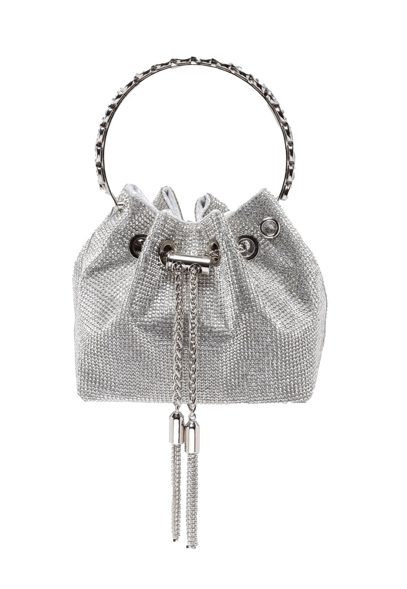 Silver Crystal Studded Shoulder Clutch
