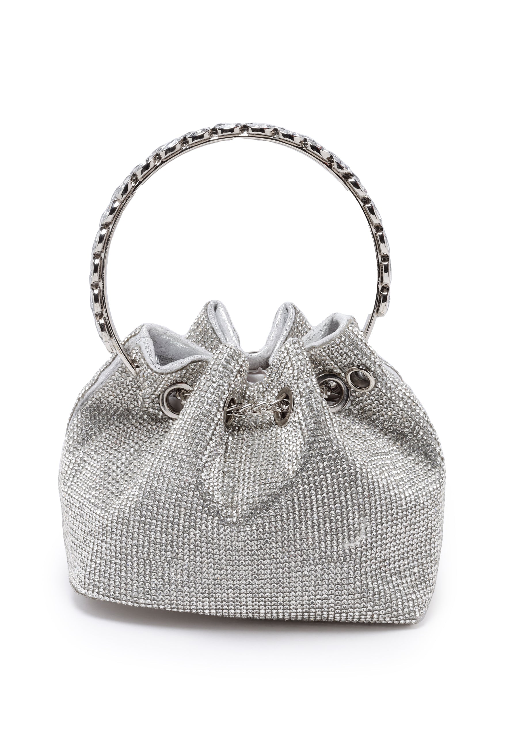 Silver Crystal Studded Shoulder Clutch
