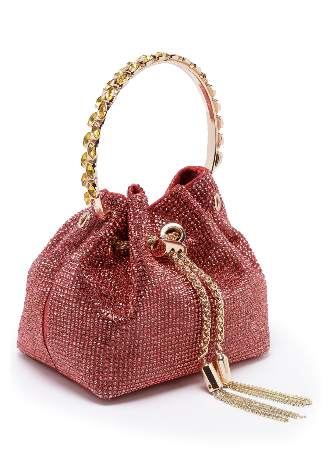 Red Crystal Studded Shoulder Clutch