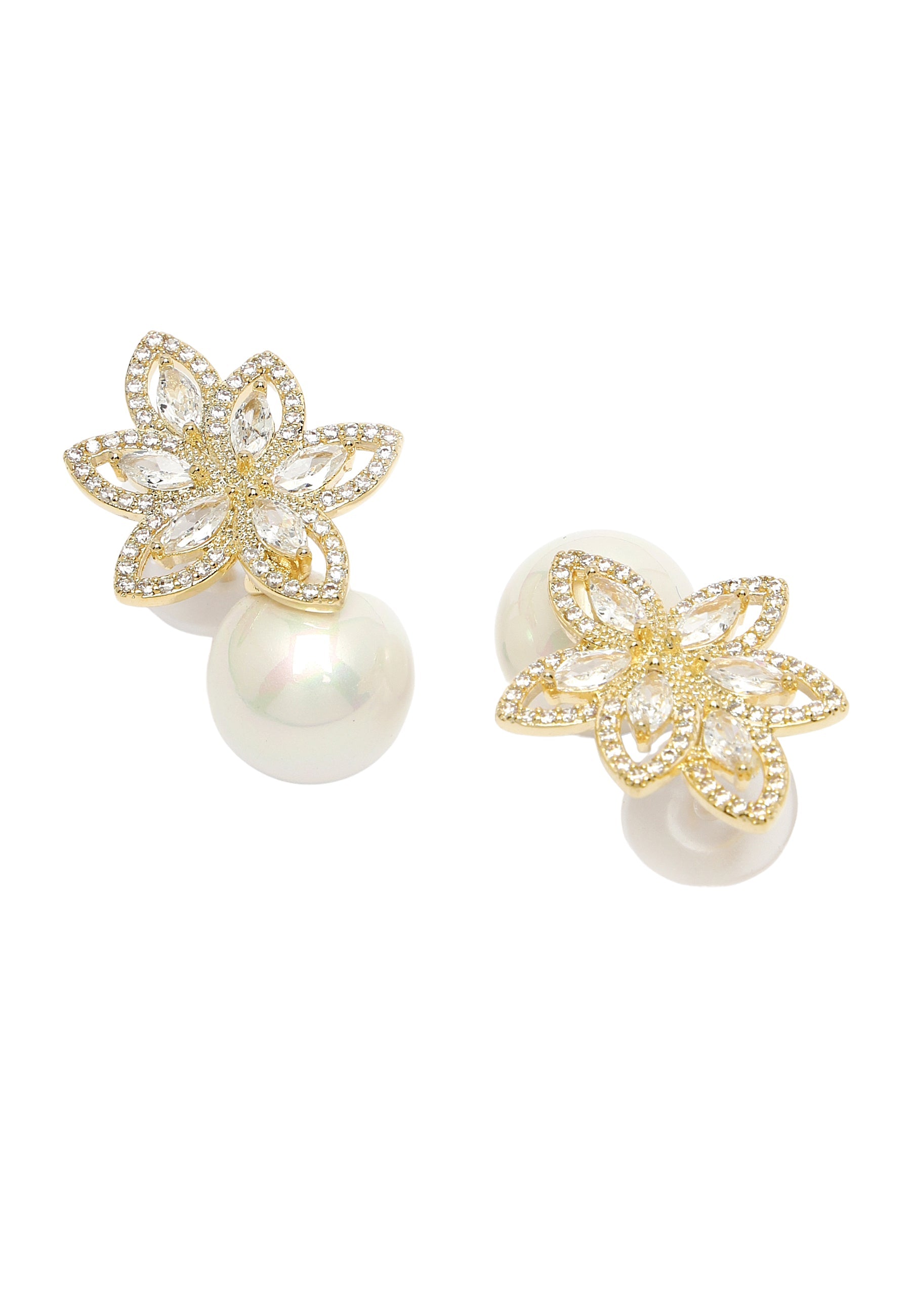 Cubic Zirconia Petal Shaped Drop Earrings