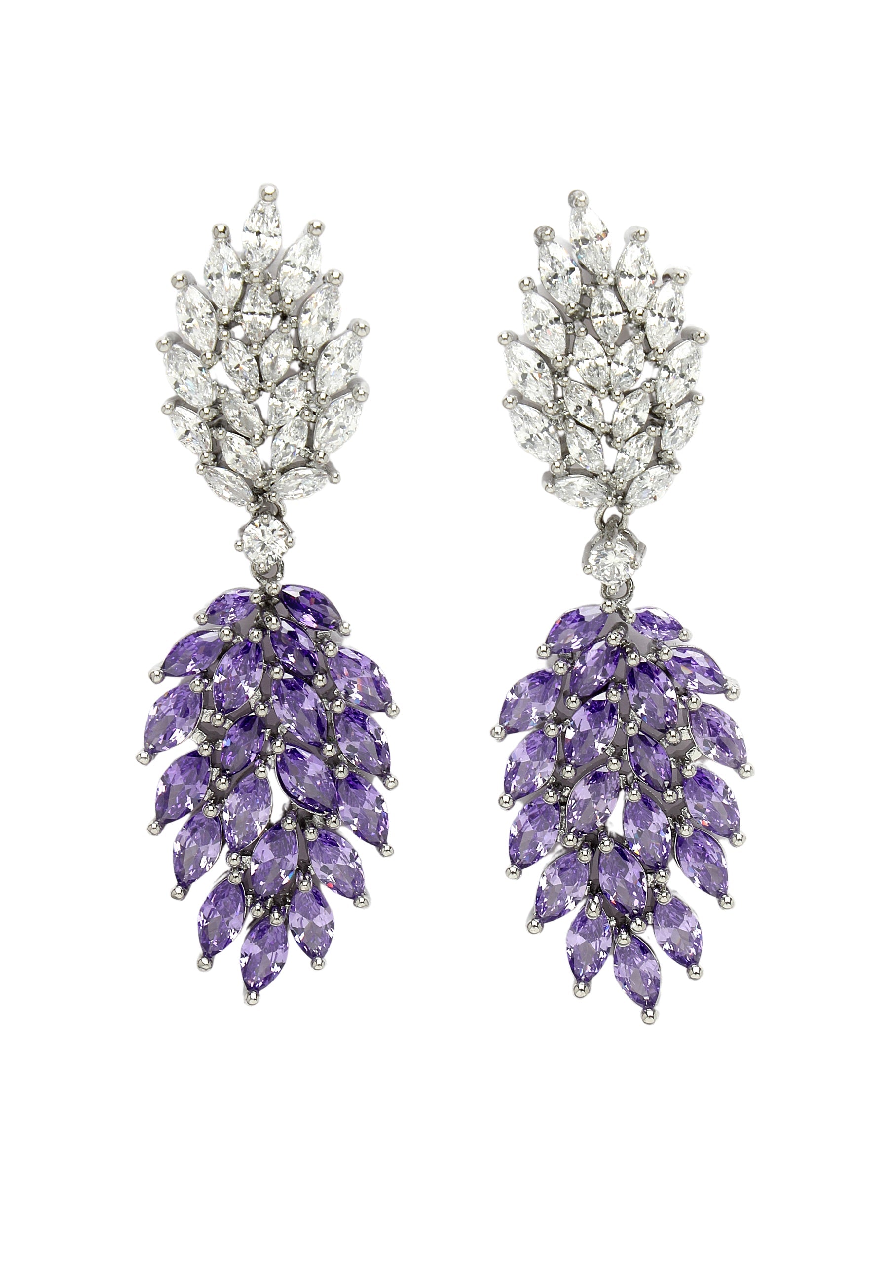 Cubic Zirconia Clustered Leaf Earrings