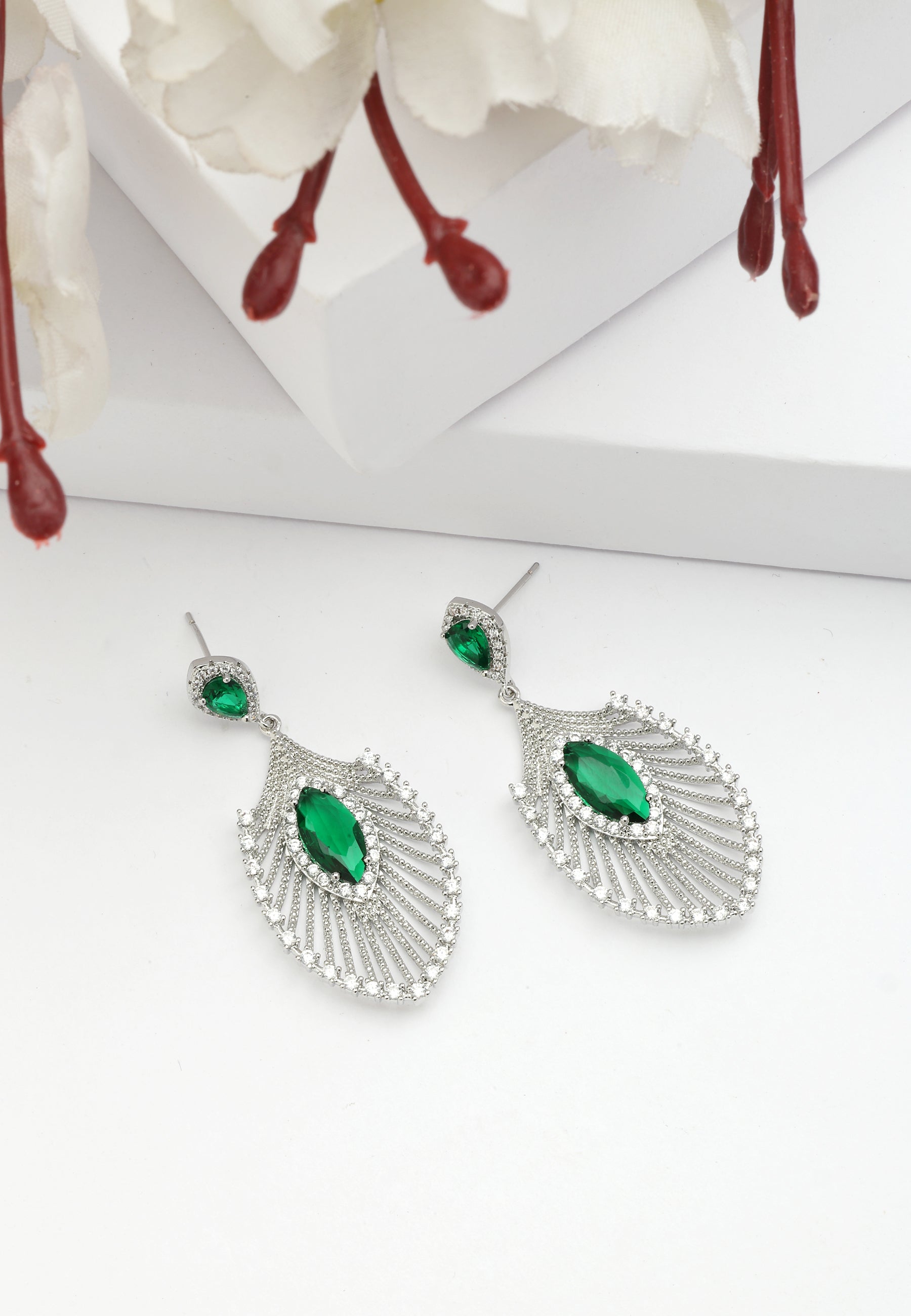Diva Peacock Feather Drop Earring