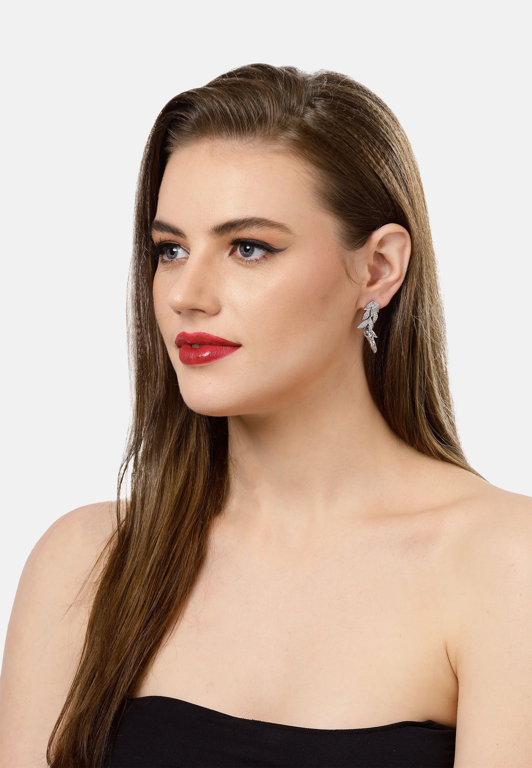 Silver Leafy Cascading Dangle Earrings