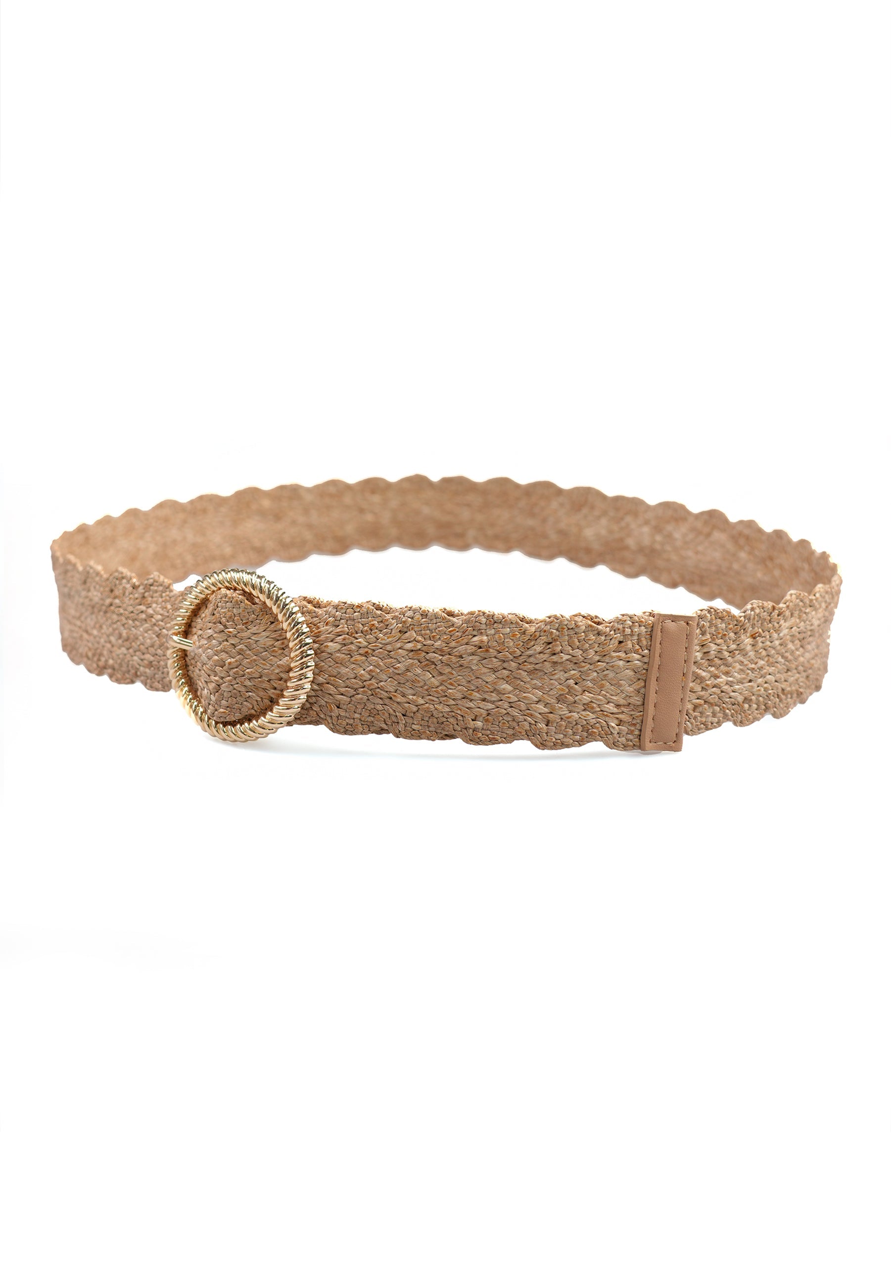 Beige Chic Elastic Round Buckle Belt